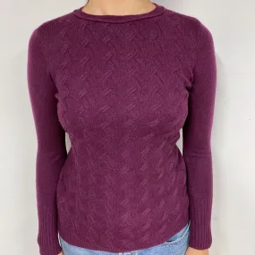Purple Cable Cashmere Crew Neck Jumper with Neck Warmer Small