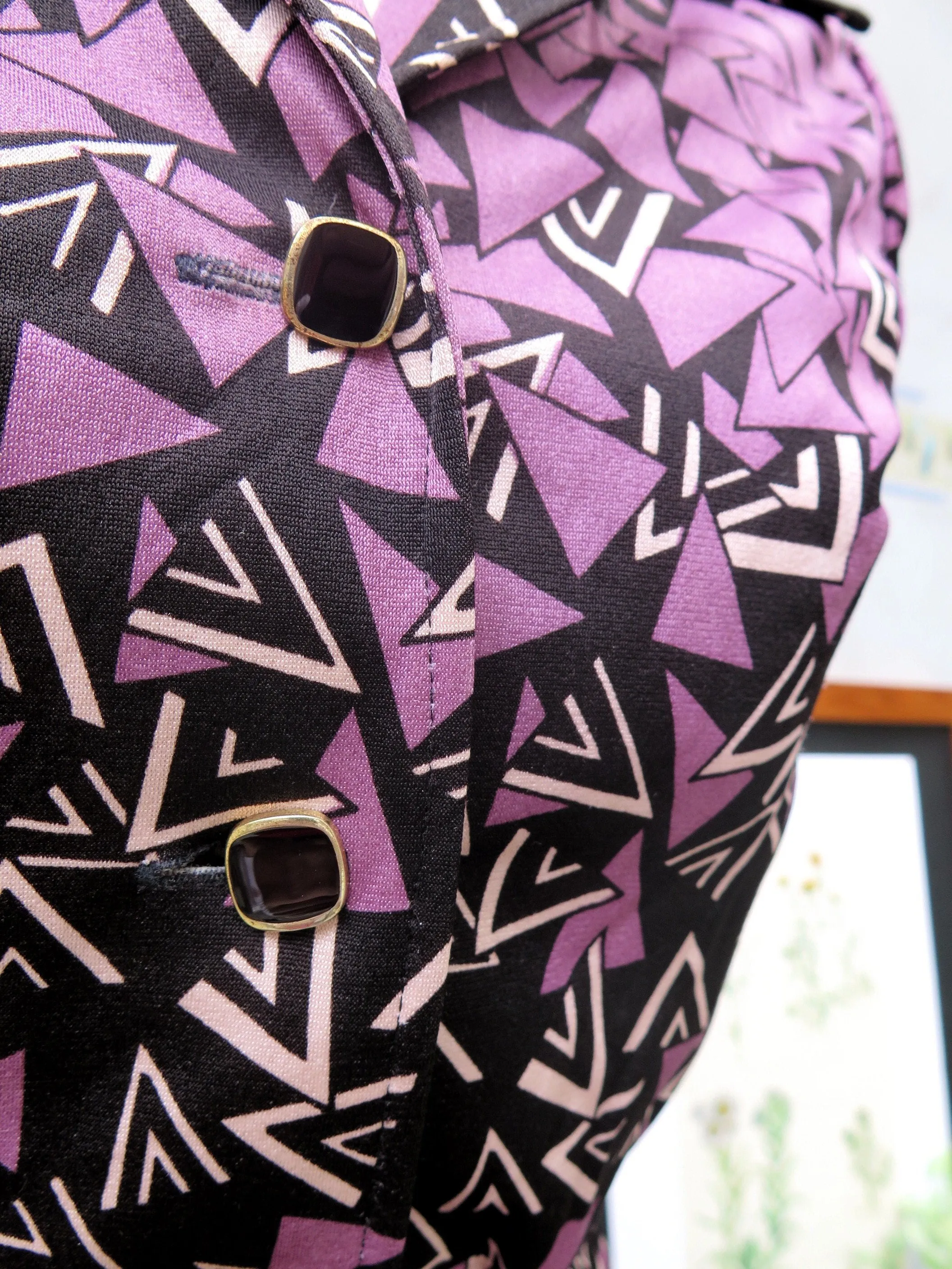 Purple Rain | Vintage 1970s Triangle geometric print Cap sleeves Day Dress