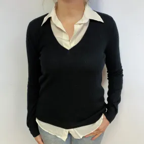 Ralph Lauren Black Cashmere V-Neck Jumper with Chiffon Blouse Small