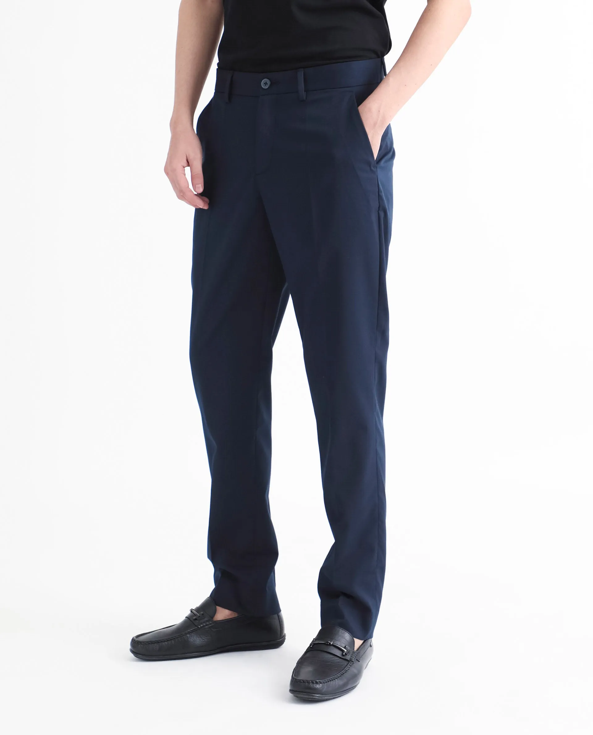 Rare Rabbit Men's Chamer Navy Solid Mid-Rise Regular Fit Cavalry Style Trouser