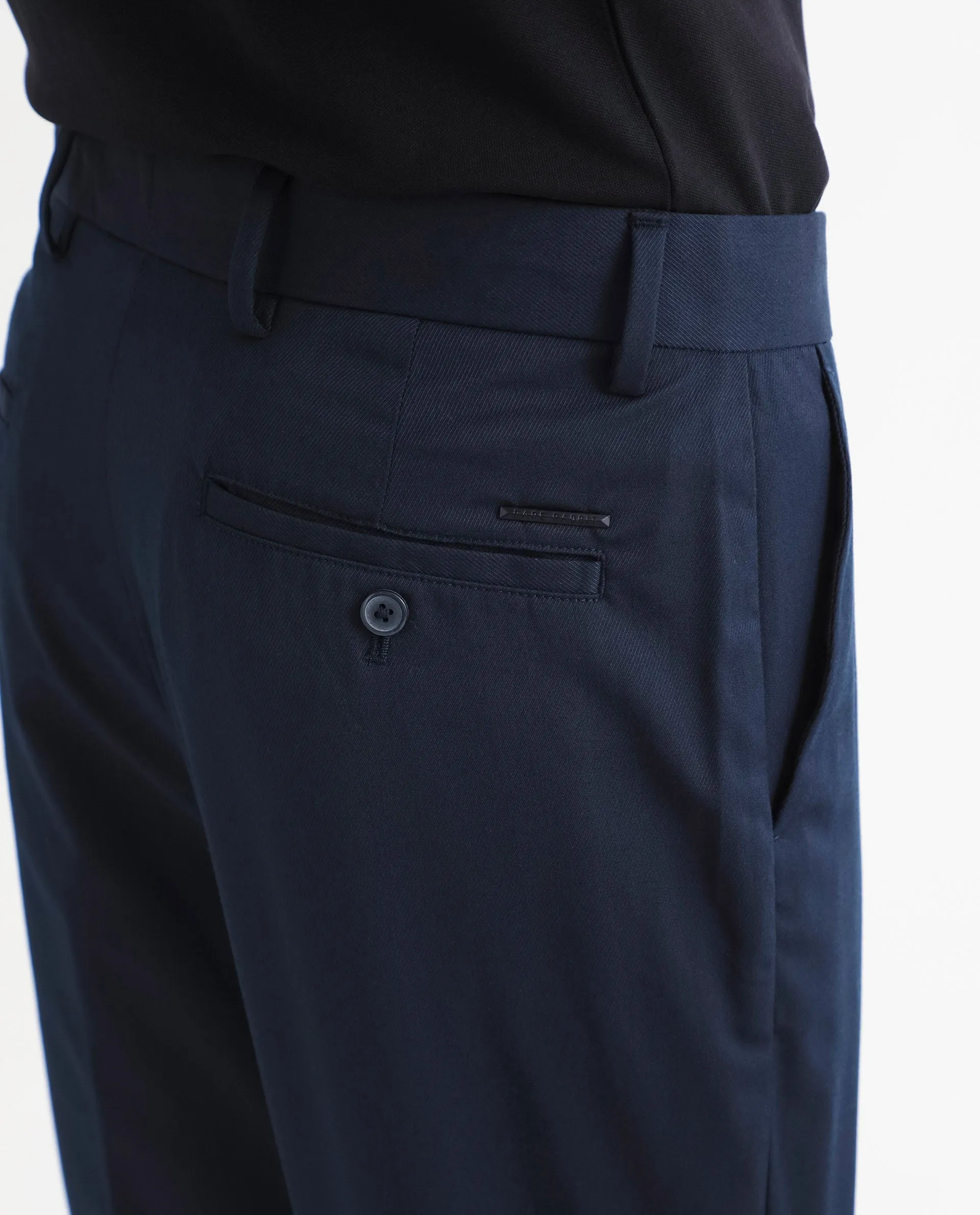 Rare Rabbit Men's Chamer Navy Solid Mid-Rise Regular Fit Cavalry Style Trouser
