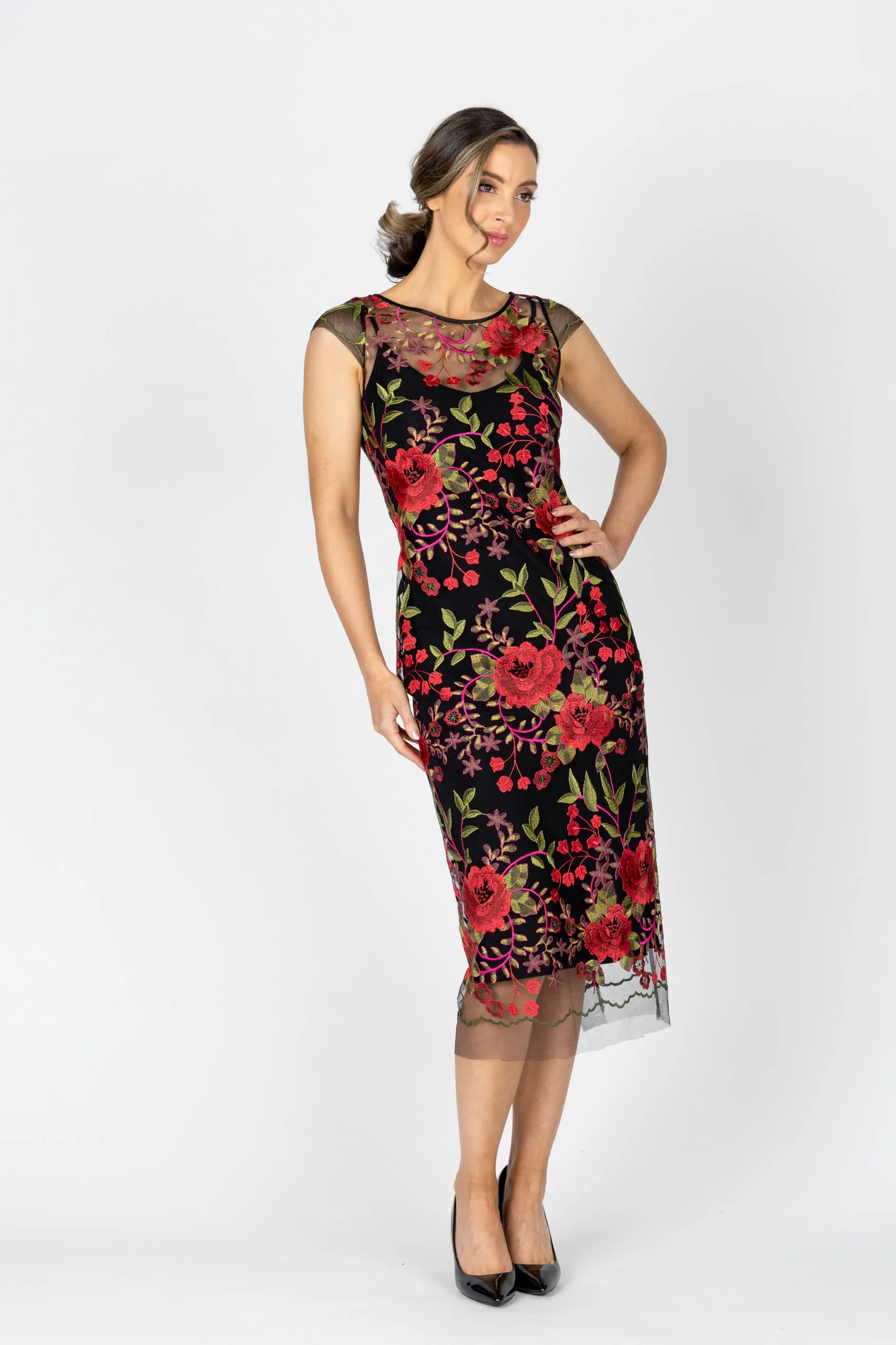 RUBY ROSE Cap Sleeve Midi Dress