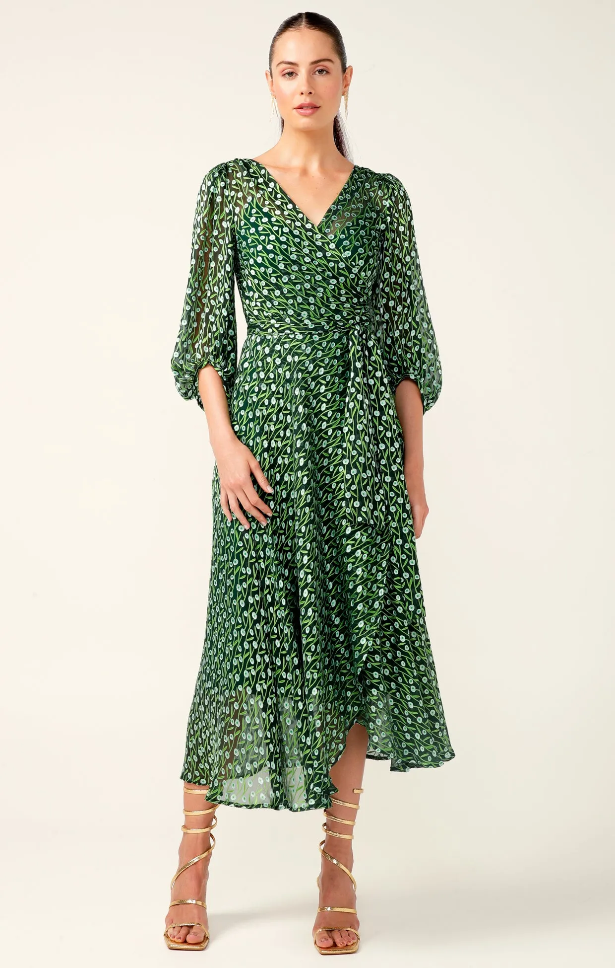 Sacha Drake Wonderland Wrap Midi in Emerald Poppy