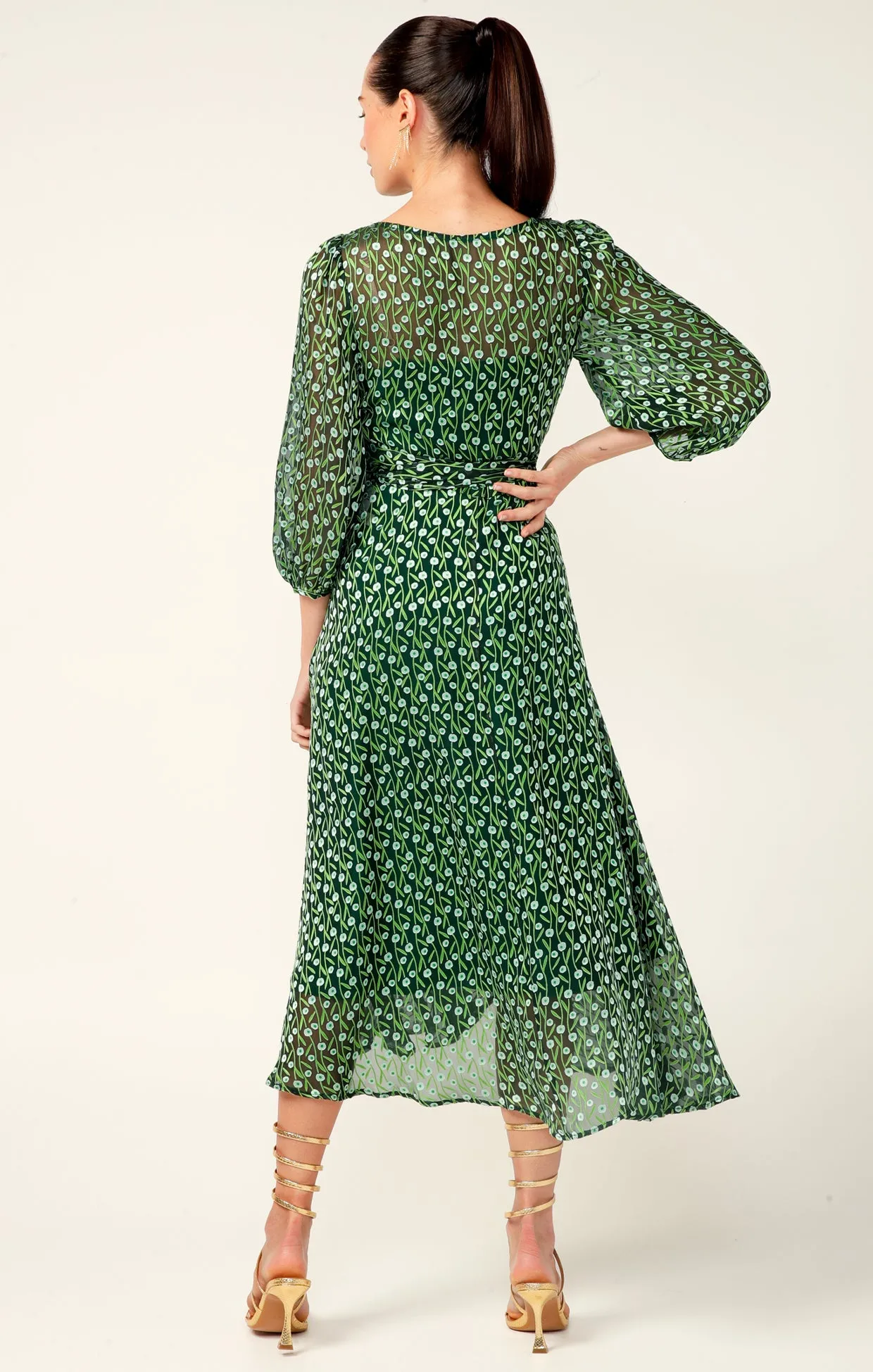 Sacha Drake Wonderland Wrap Midi in Emerald Poppy