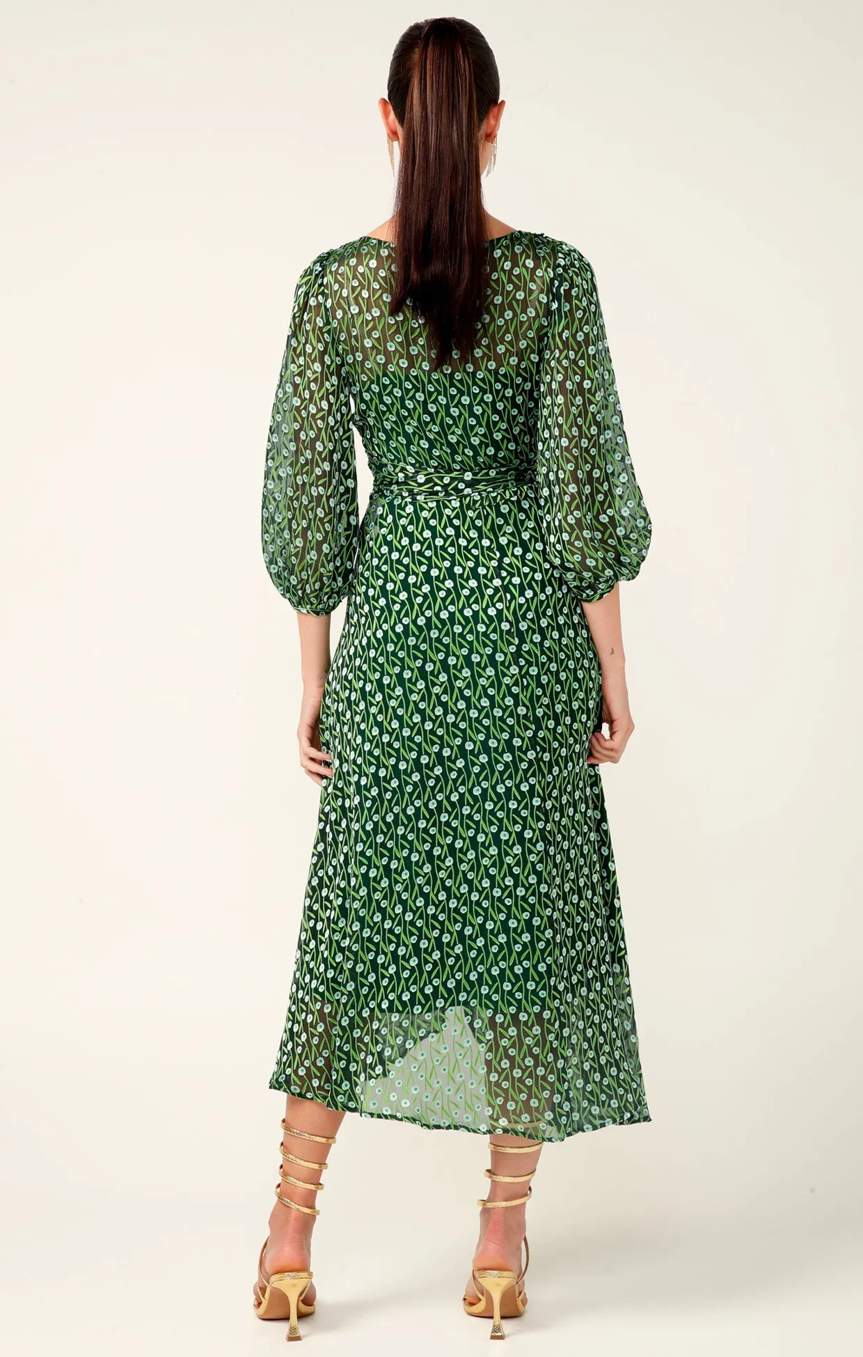 Sacha Drake Wonderland Wrap Midi in Emerald Poppy