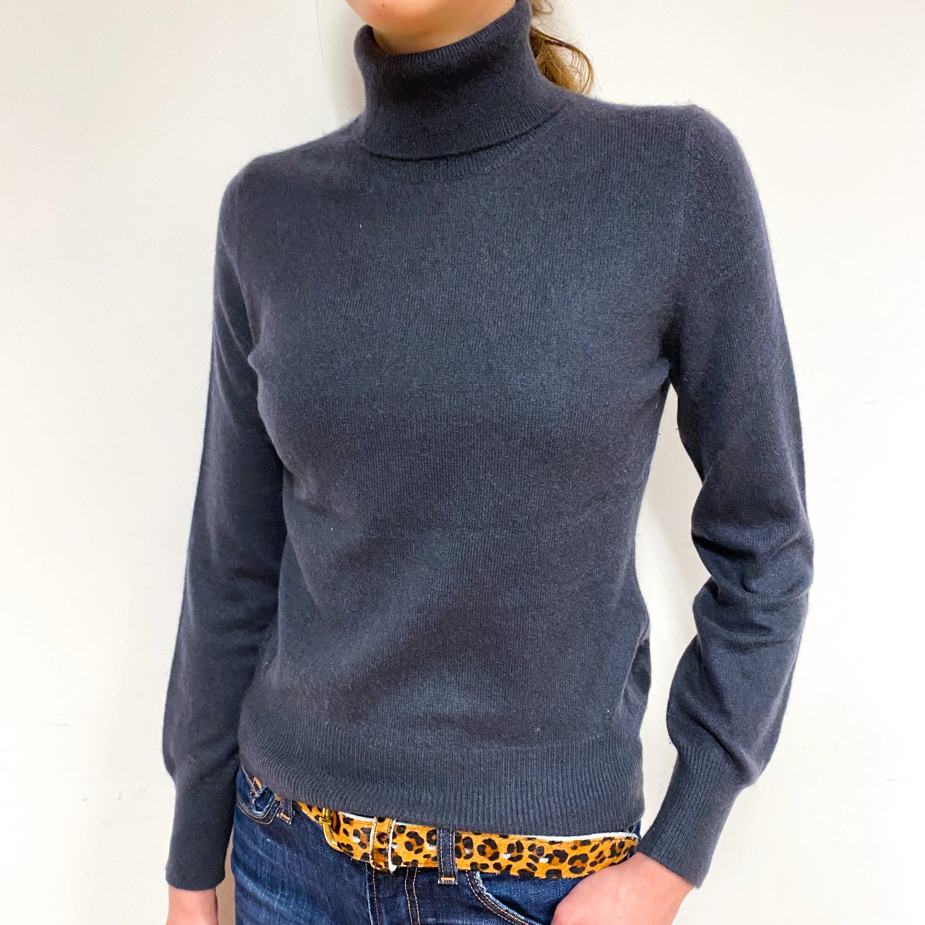 Slate Grey Cashmere Polo Neck Jumper Extra Small