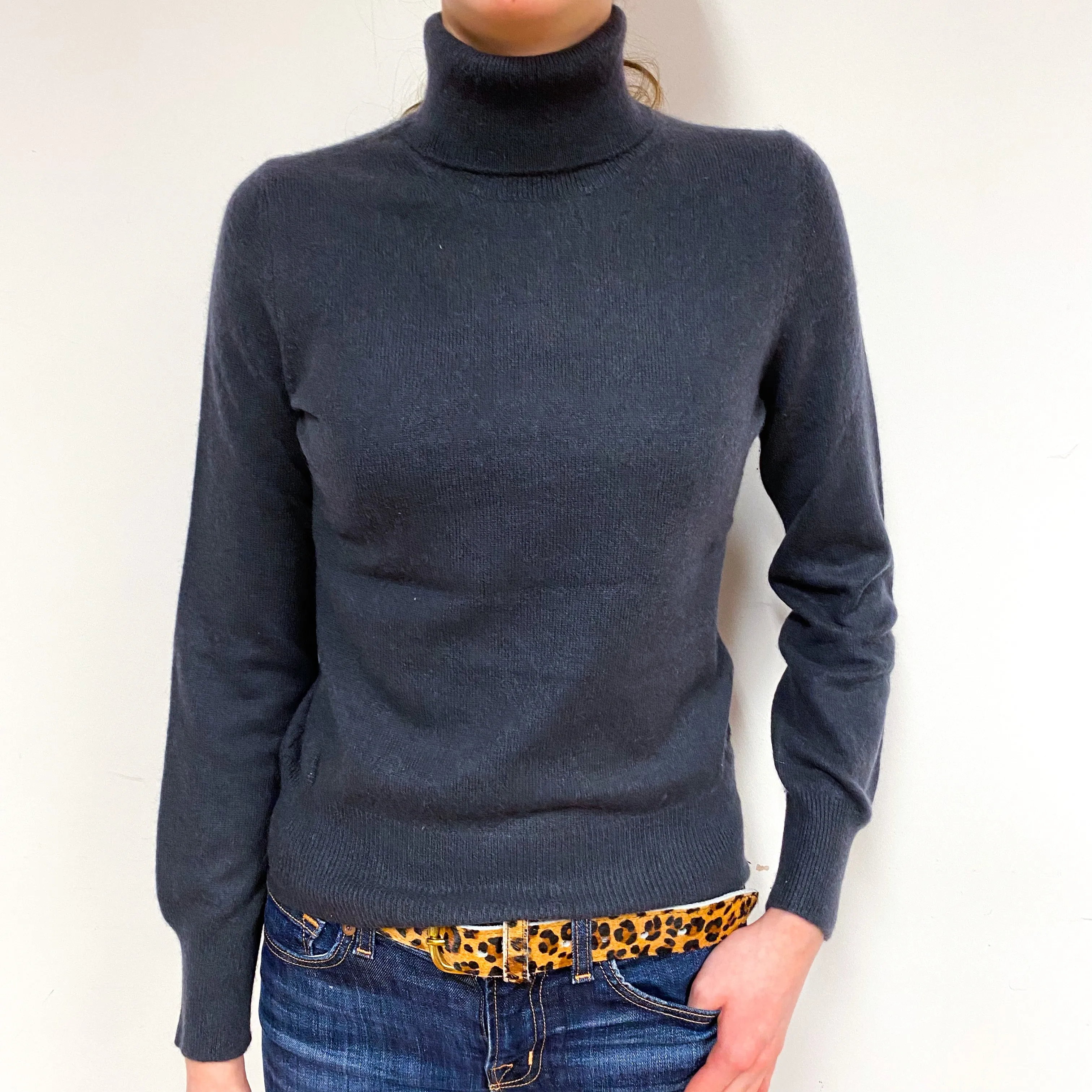 Slate Grey Cashmere Polo Neck Jumper Extra Small