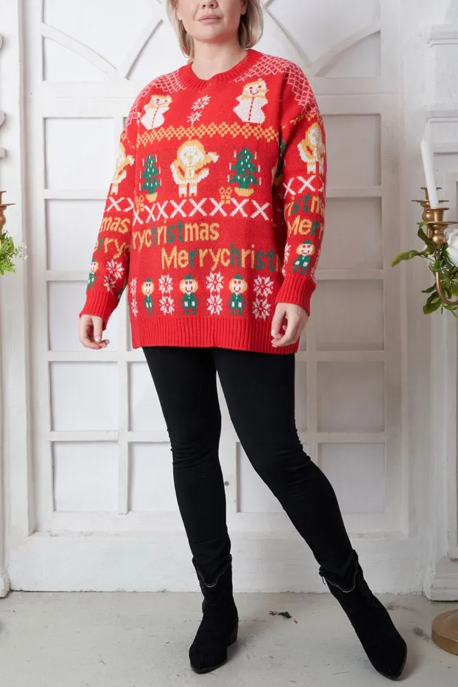 Snowflake Pattern Xmas Ribbed Jumper