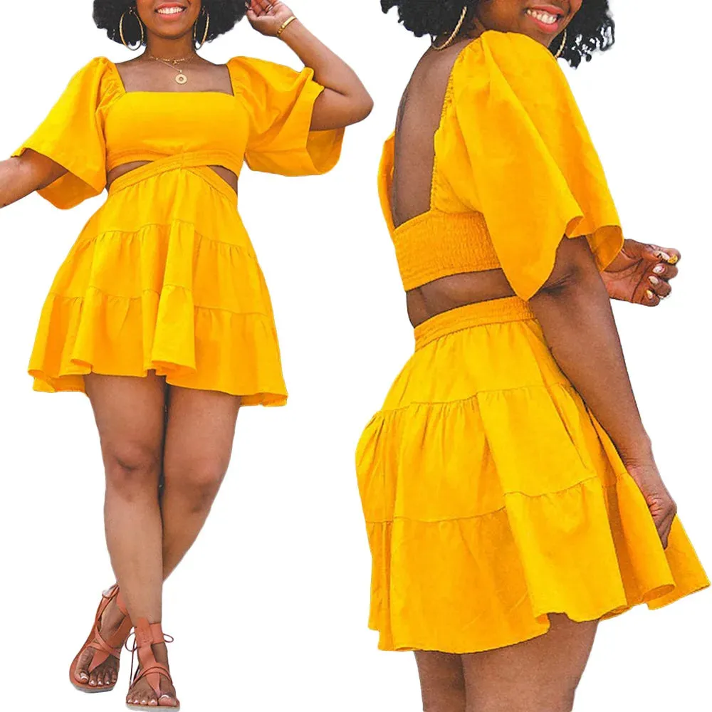 Summer NEW Solid Color Ruffle Dress