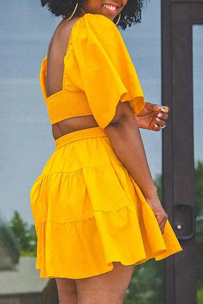 Summer NEW Solid Color Ruffle Dress