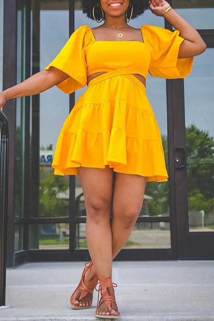 Summer NEW Solid Color Ruffle Dress