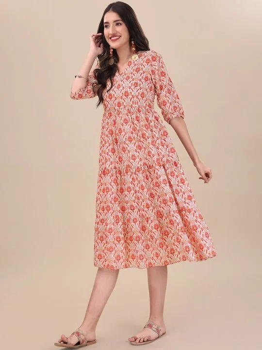 Tribal Printed A-line Midi Dress
