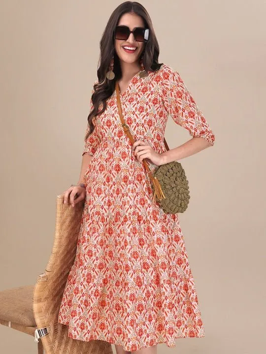 Tribal Printed A-line Midi Dress