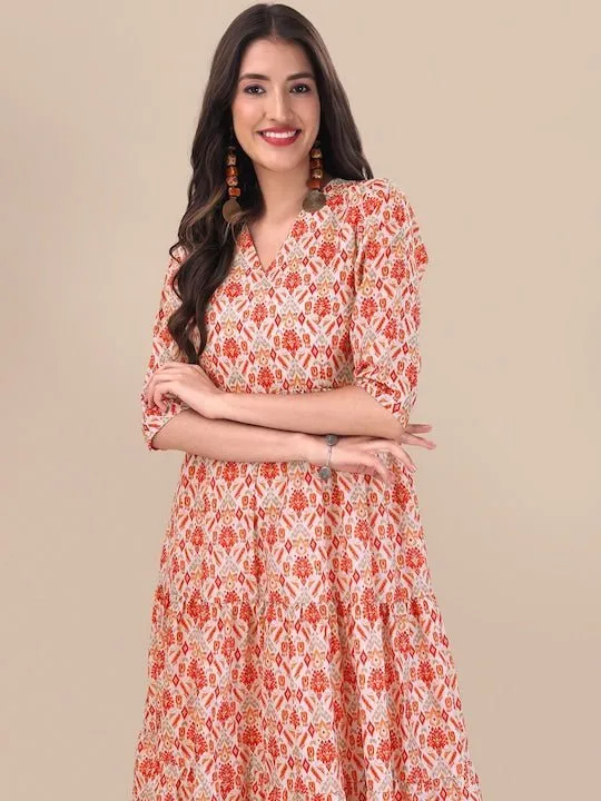 Tribal Printed A-line Midi Dress