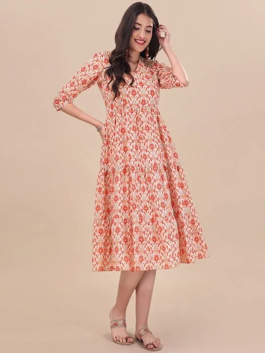 Tribal Printed A-line Midi Dress