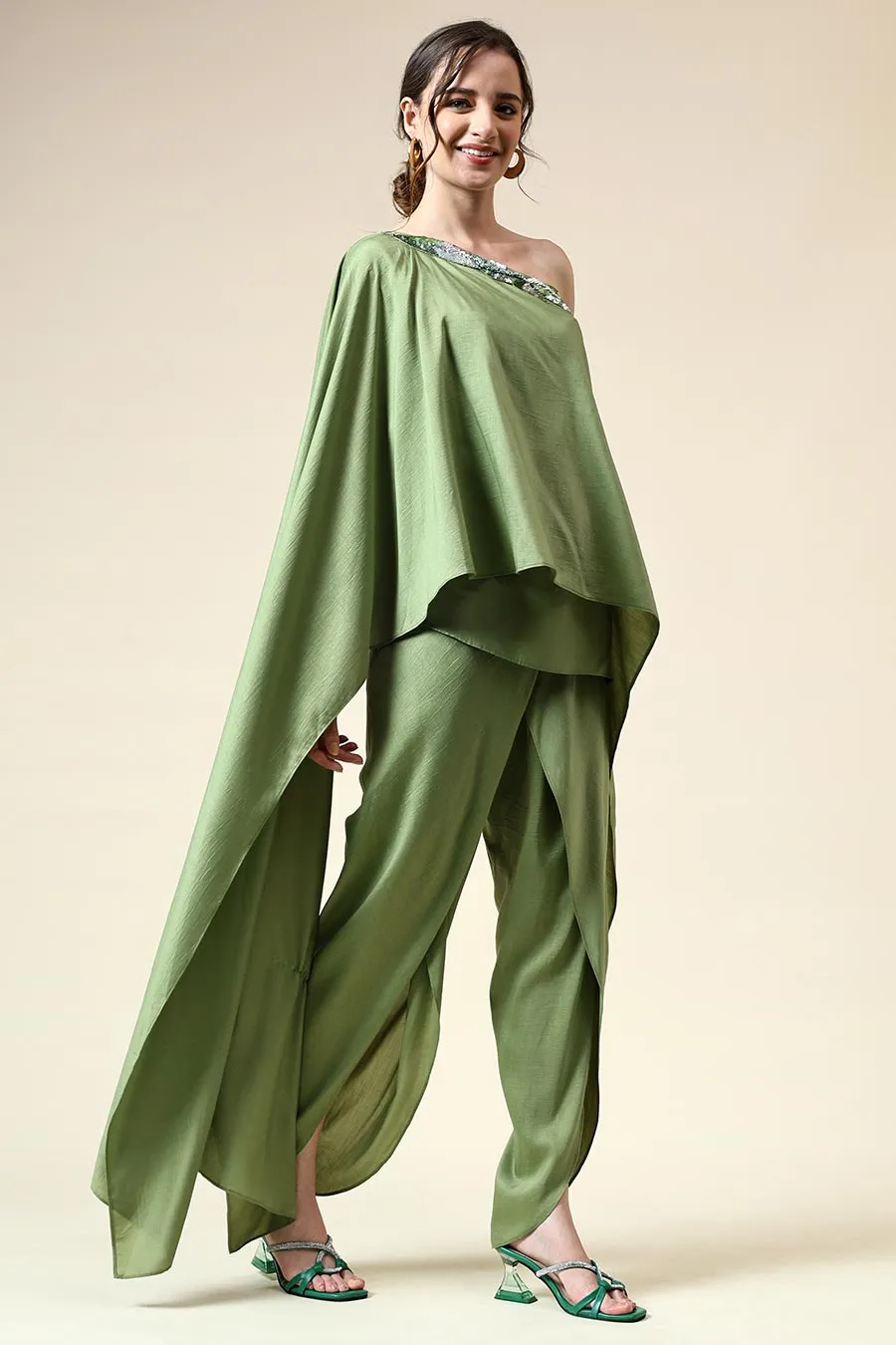 Tropical Green Embroidered Tunic Co-Ord Set