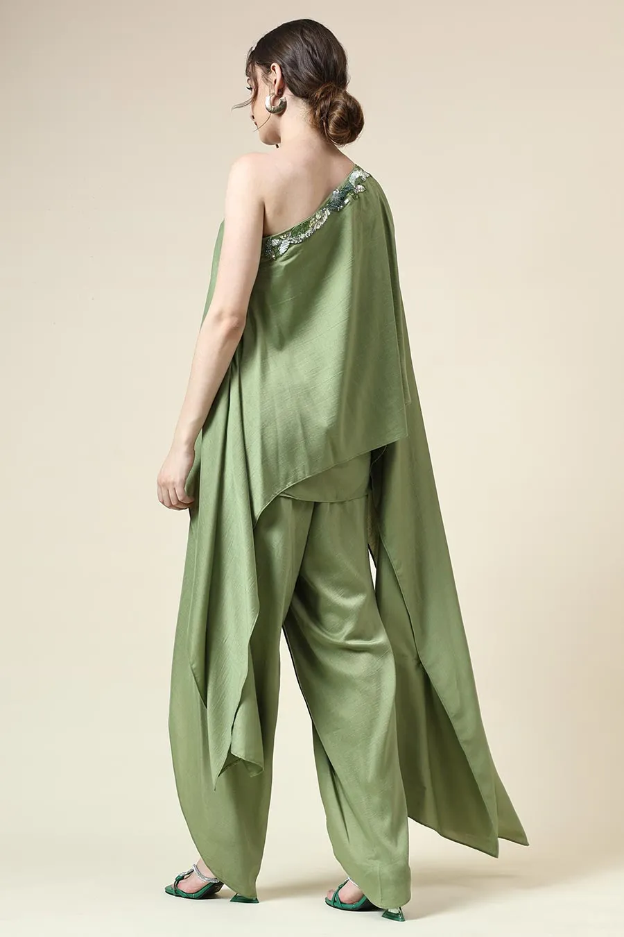 Tropical Green Embroidered Tunic Co-Ord Set