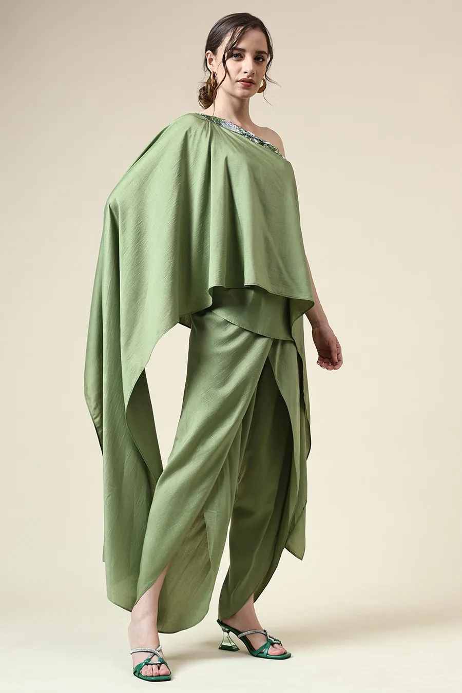 Tropical Green Embroidered Tunic Co-Ord Set