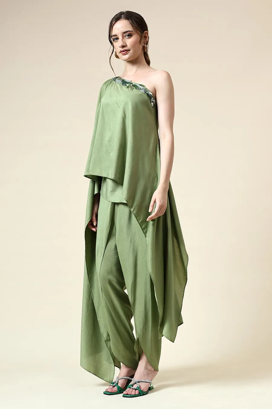 Tropical Green Embroidered Tunic Co-Ord Set