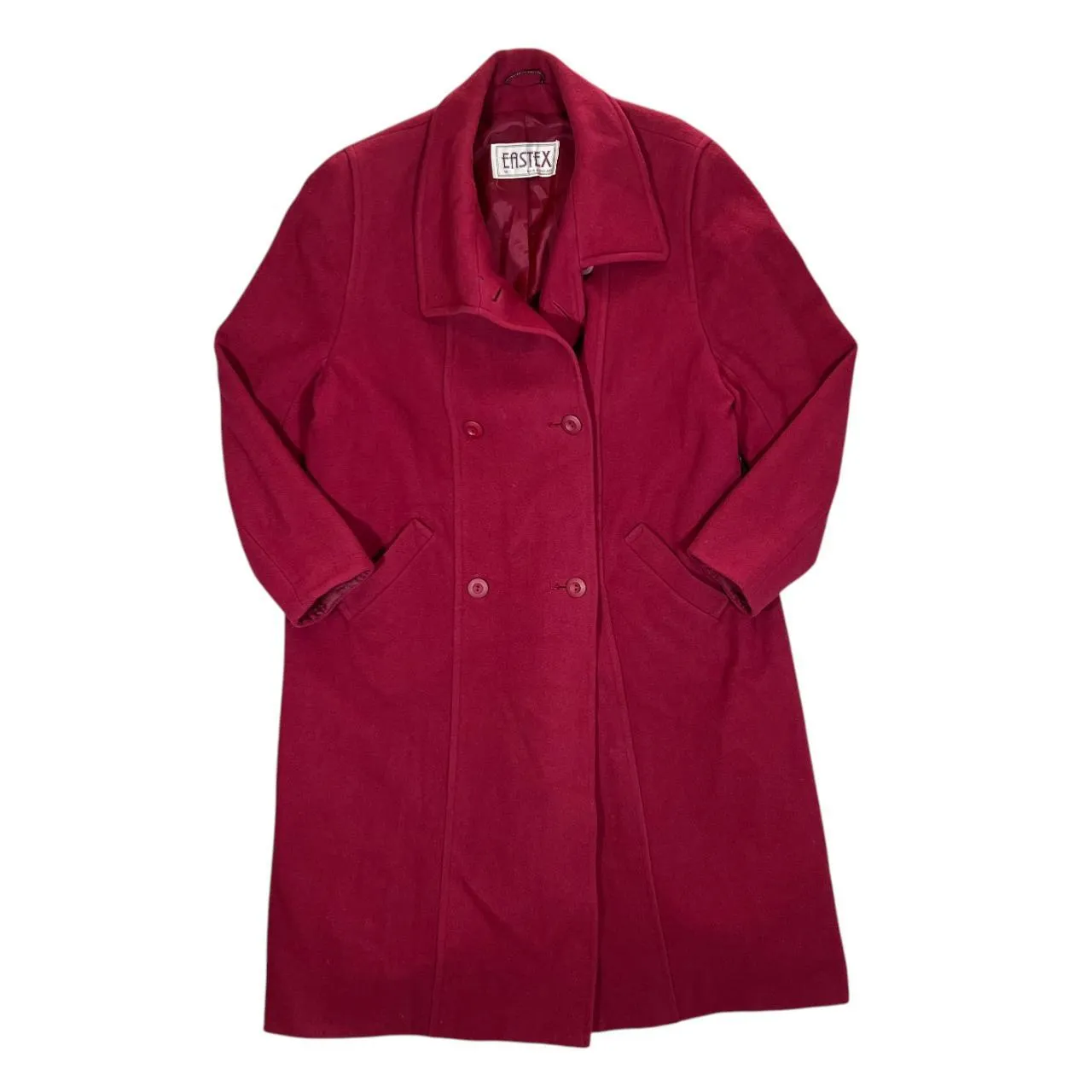 Vintage 90's EASTEX Made In England Heavy Wool Red Over Coat
