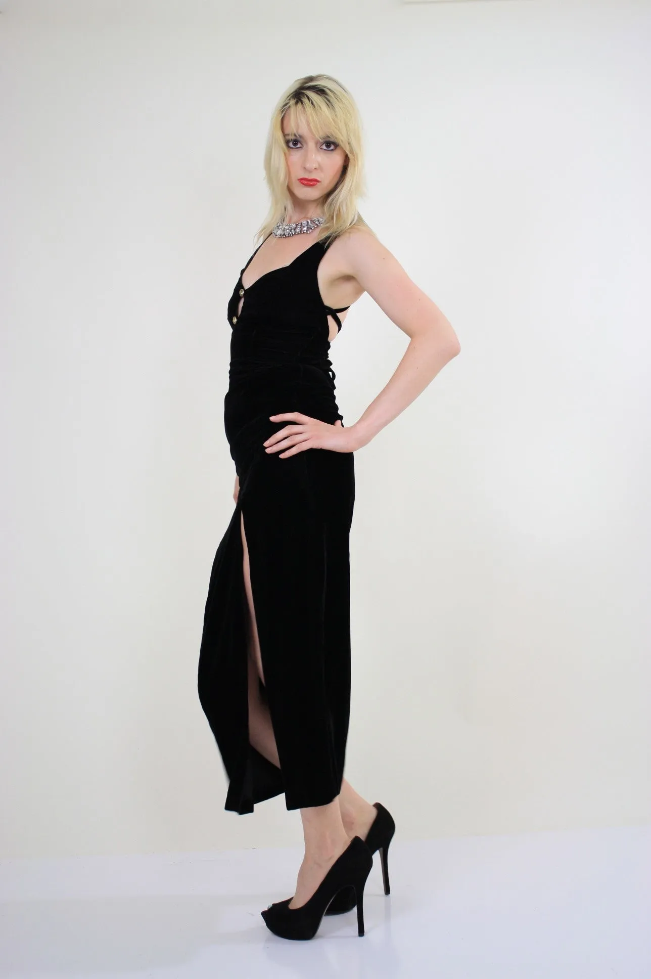 Vintage Boho black velvet cocktail party dress