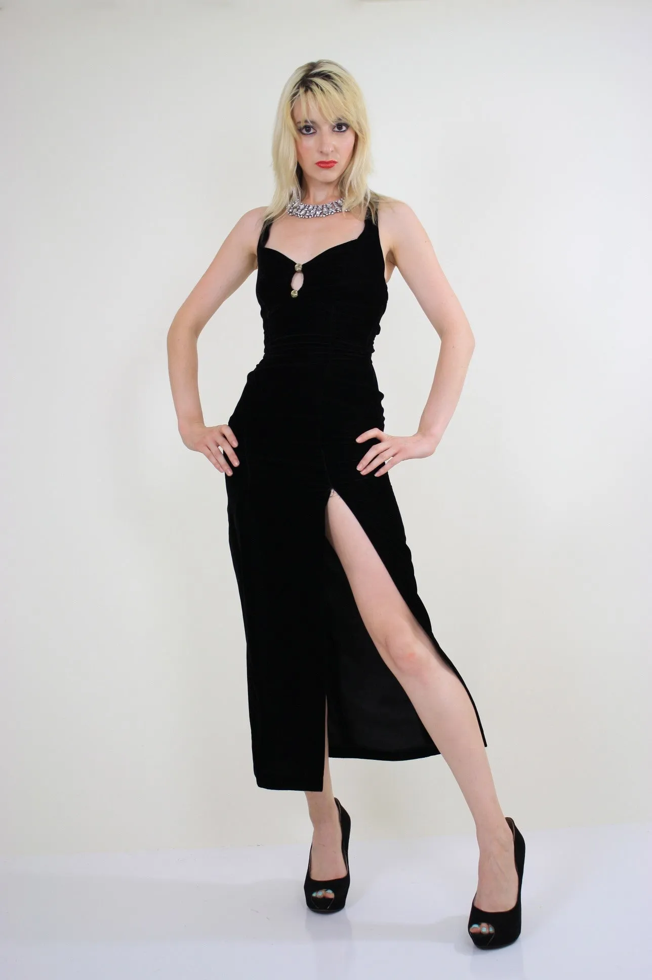 Vintage Boho black velvet cocktail party dress