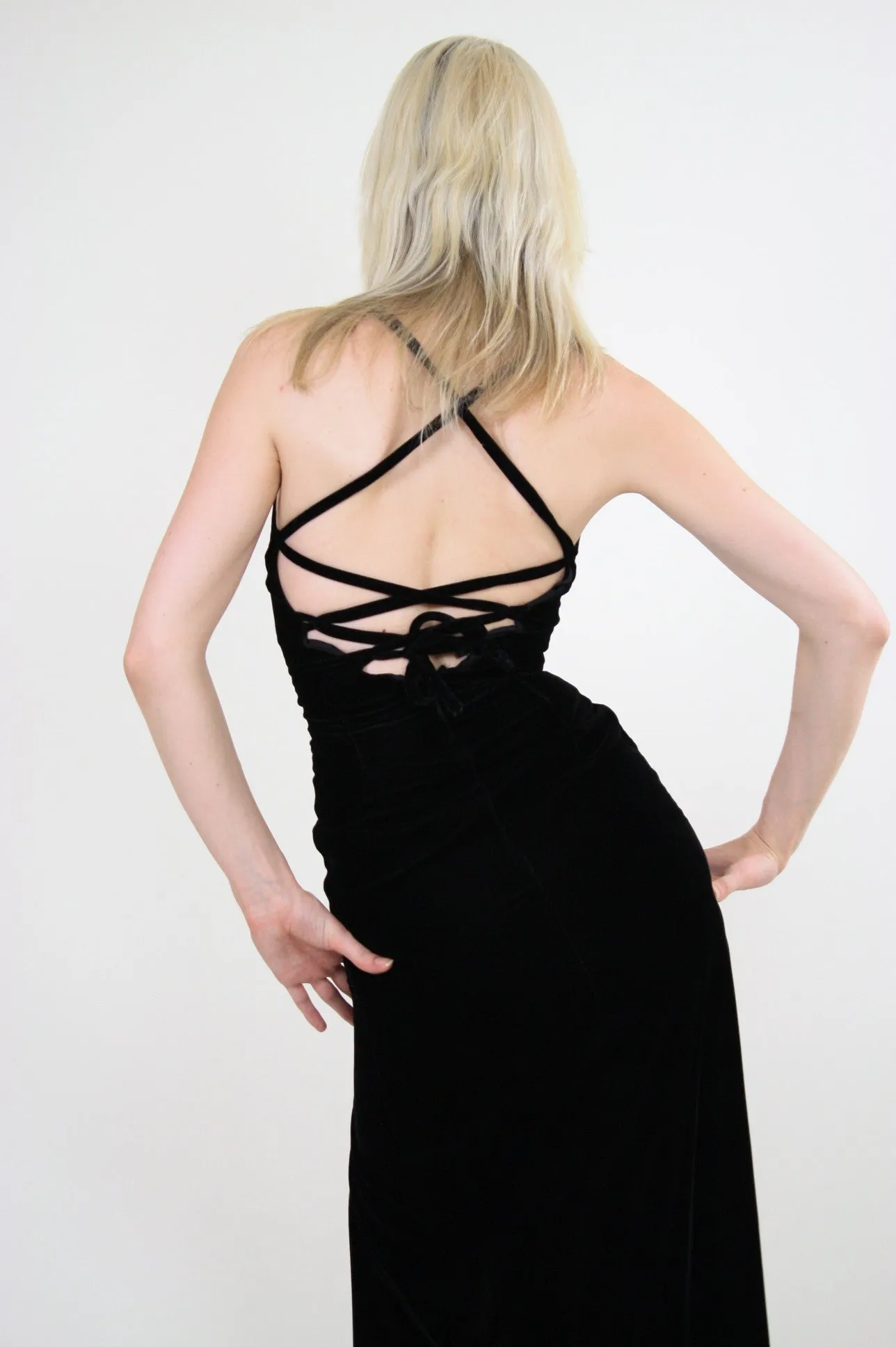 Vintage Boho black velvet cocktail party dress