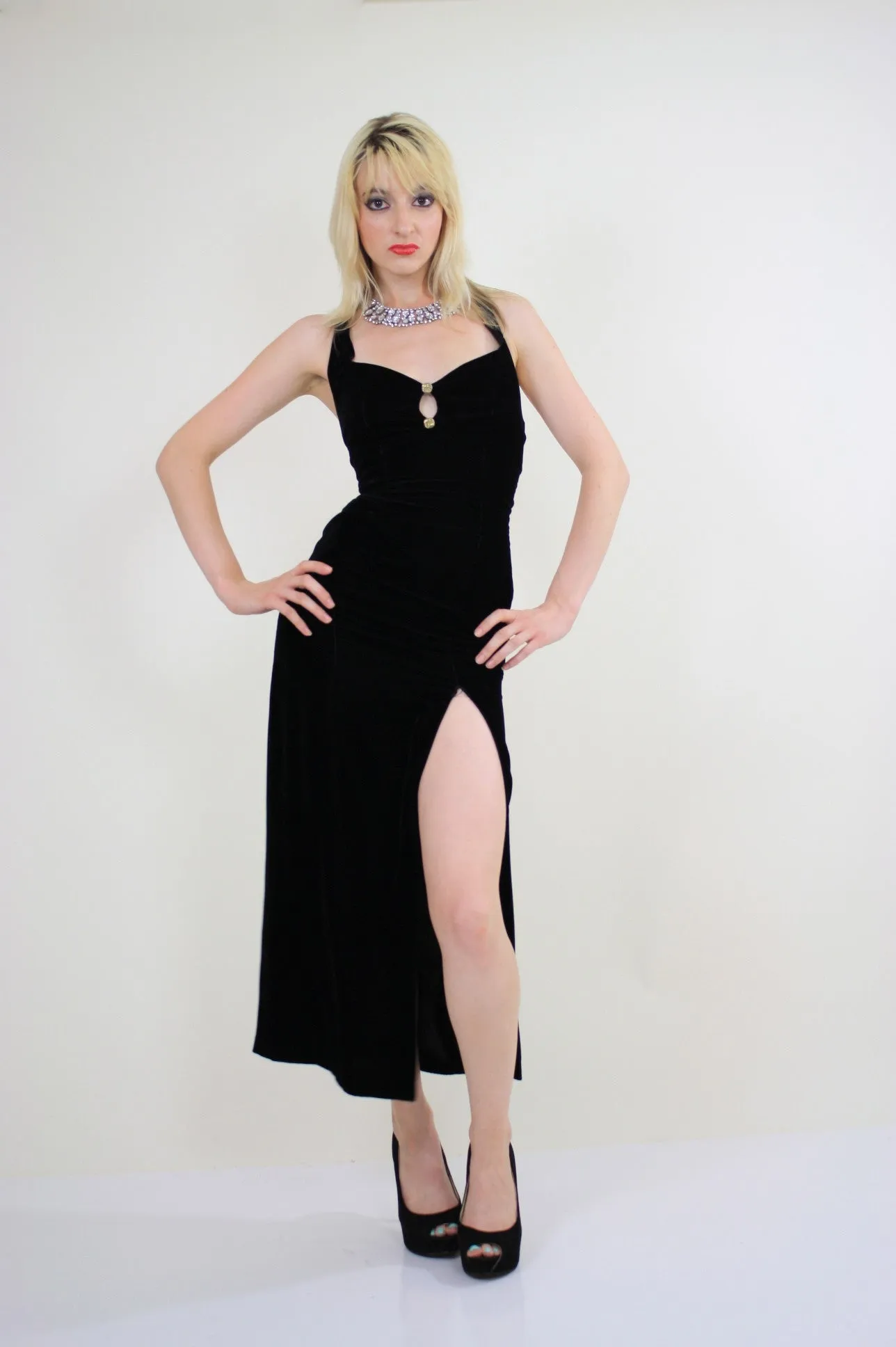 Vintage Boho black velvet cocktail party dress