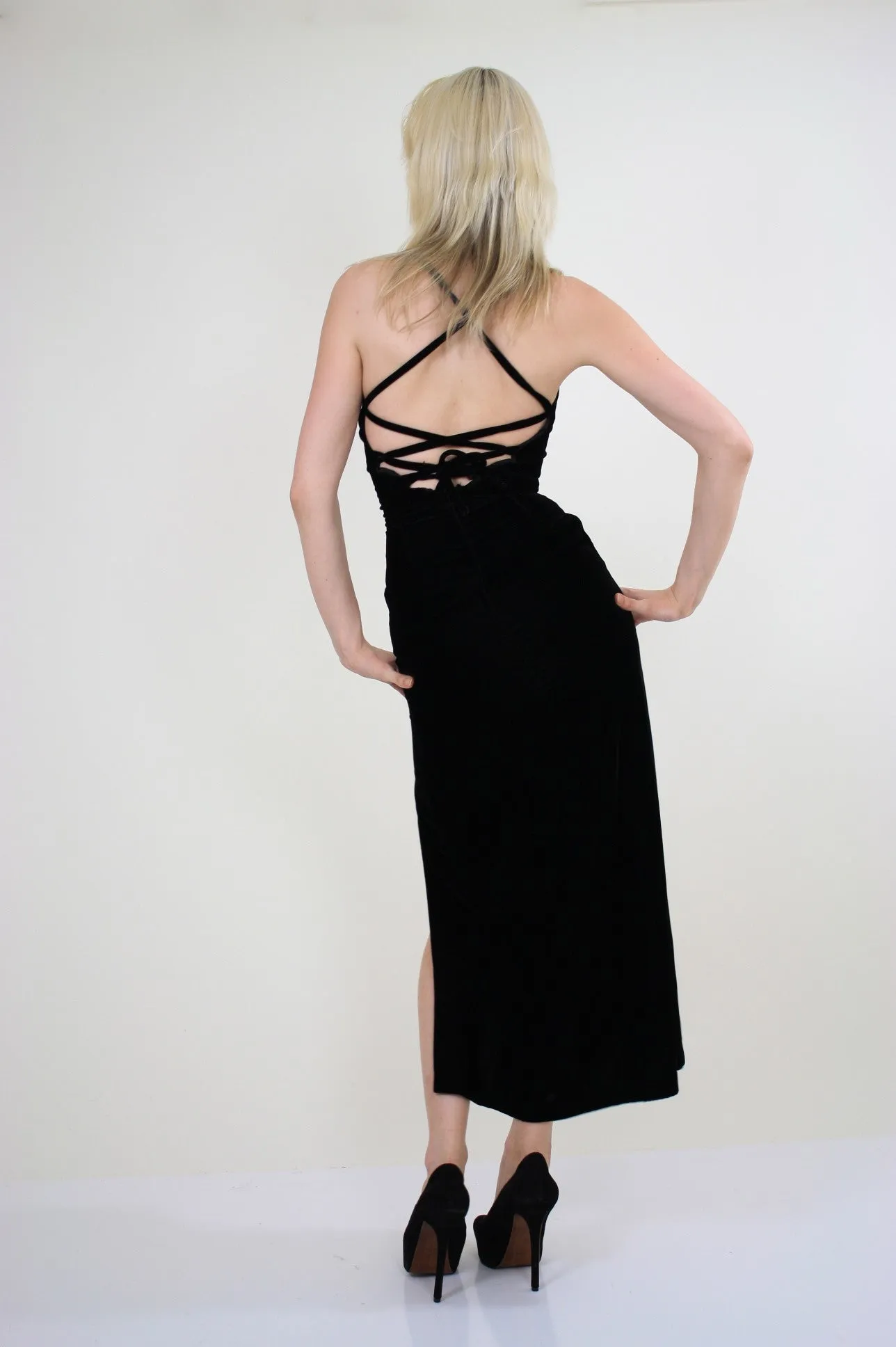 Vintage Boho black velvet cocktail party dress