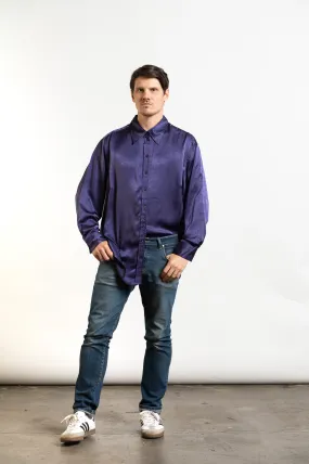 Vintage Purple Satin Button-Up Long Sleeve Shirt