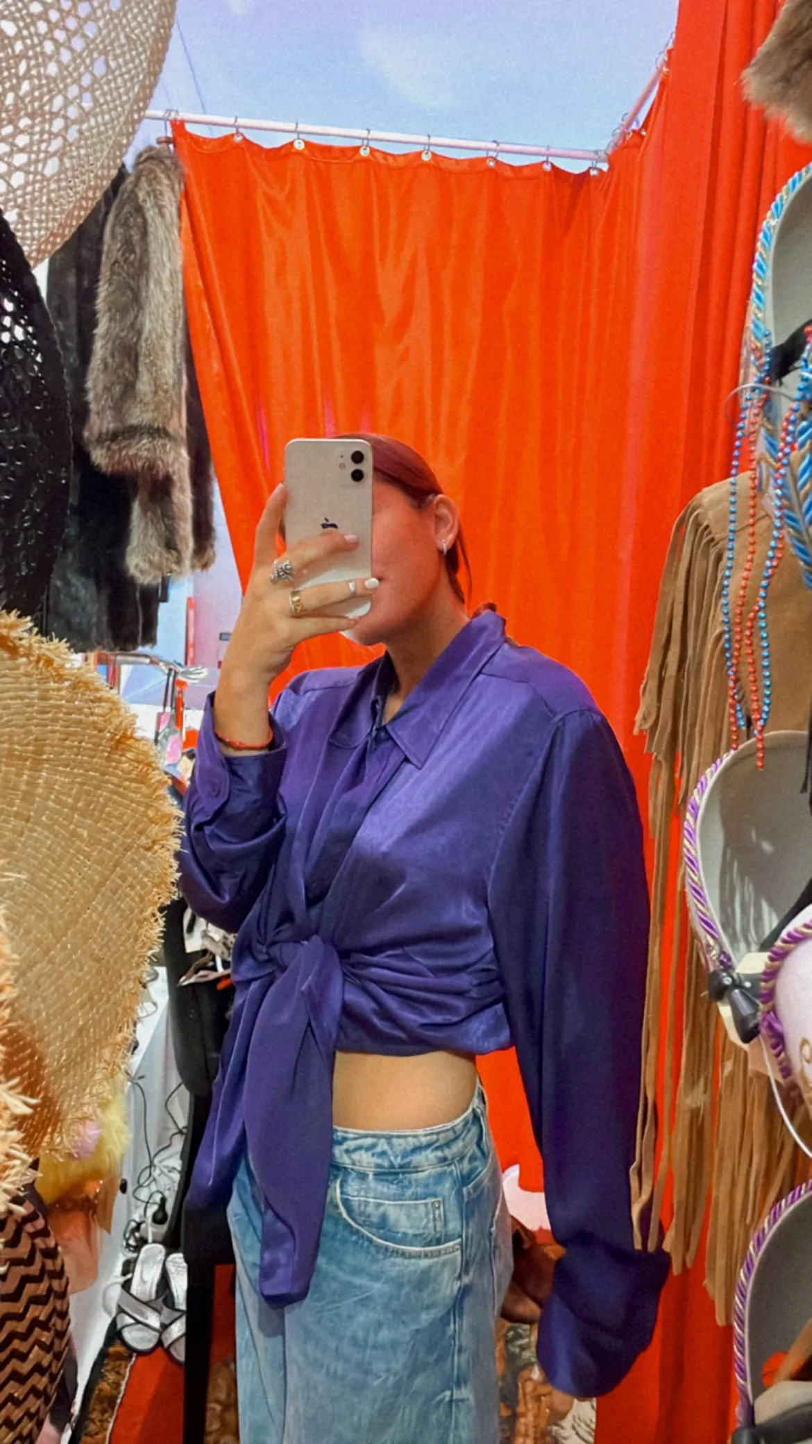 Vintage Purple Satin Button-Up Long Sleeve Shirt