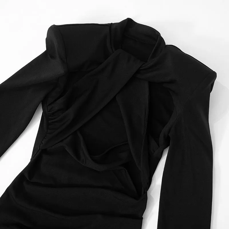 Women Twist Padded Shoulder Cutout dress
