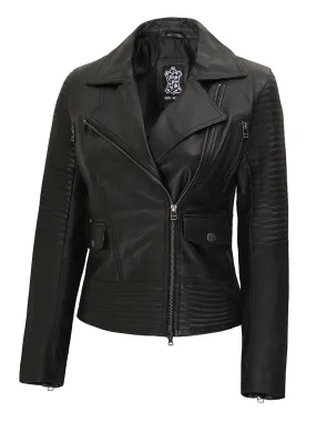Women's Black Asymmetrical Leather Motorcycle Jacket