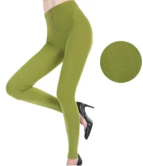 women's high-waisted leggings w/ zipper - green Case of 72