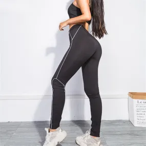 Women's Summer High-Waist Fitness Leggings With Reflective Straps