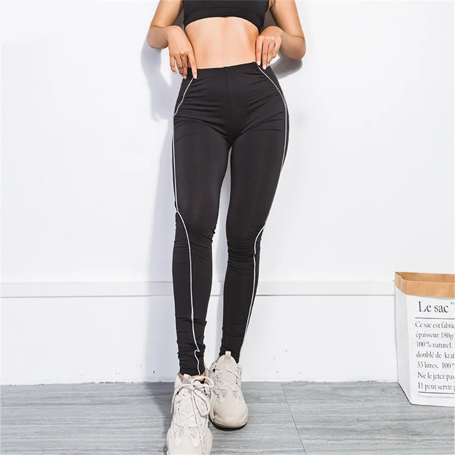 Women's Summer High-Waist Fitness Leggings With Reflective Straps