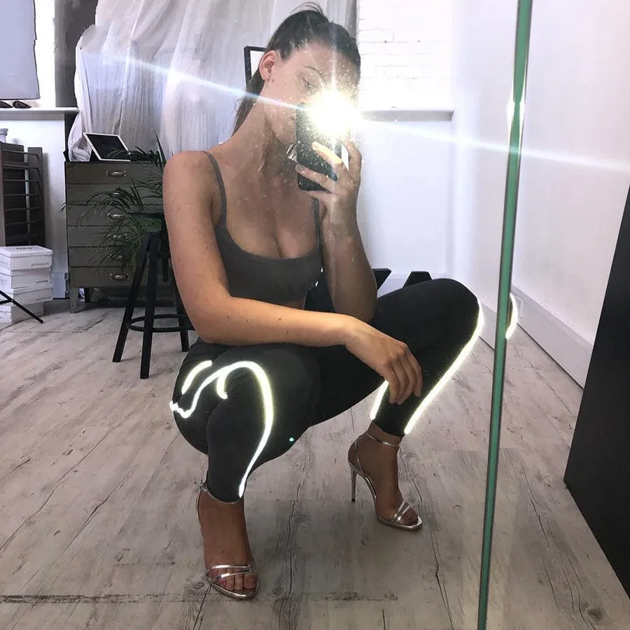 Women's Summer High-Waist Fitness Leggings With Reflective Straps