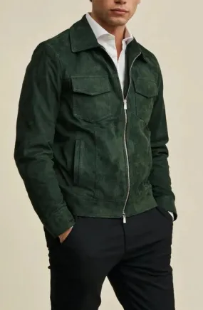 Xomi Green Leather Suede Jacket Men Biker Motorcycle