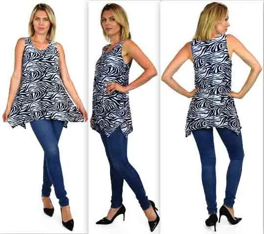 Zebra Print Tank, Zebra Print Tunic. Asymmetrical and Versatile, Sleeveless Tunic, Animal Print top, Plus Size top. Top. Small to 3XL
