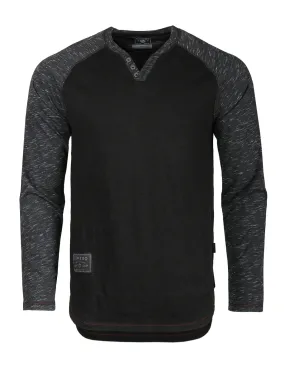ZIMEGO Long Sleeve Contrast Raglan Henley V-Neck T-Shirts BLK-BLK